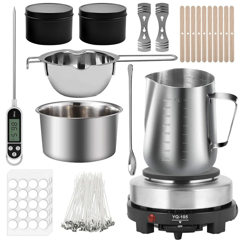 Candle Making Supplies - ชุดทำเทียน DIY Glintmos พร้อมแผ่นทำความร้อน อุปกรณ์ทำเทียนพร้อมหม้อหลอมขี้ผึ้ง ชุดเครื่องมือทำเทียนสำหรับผู้ใหญ่