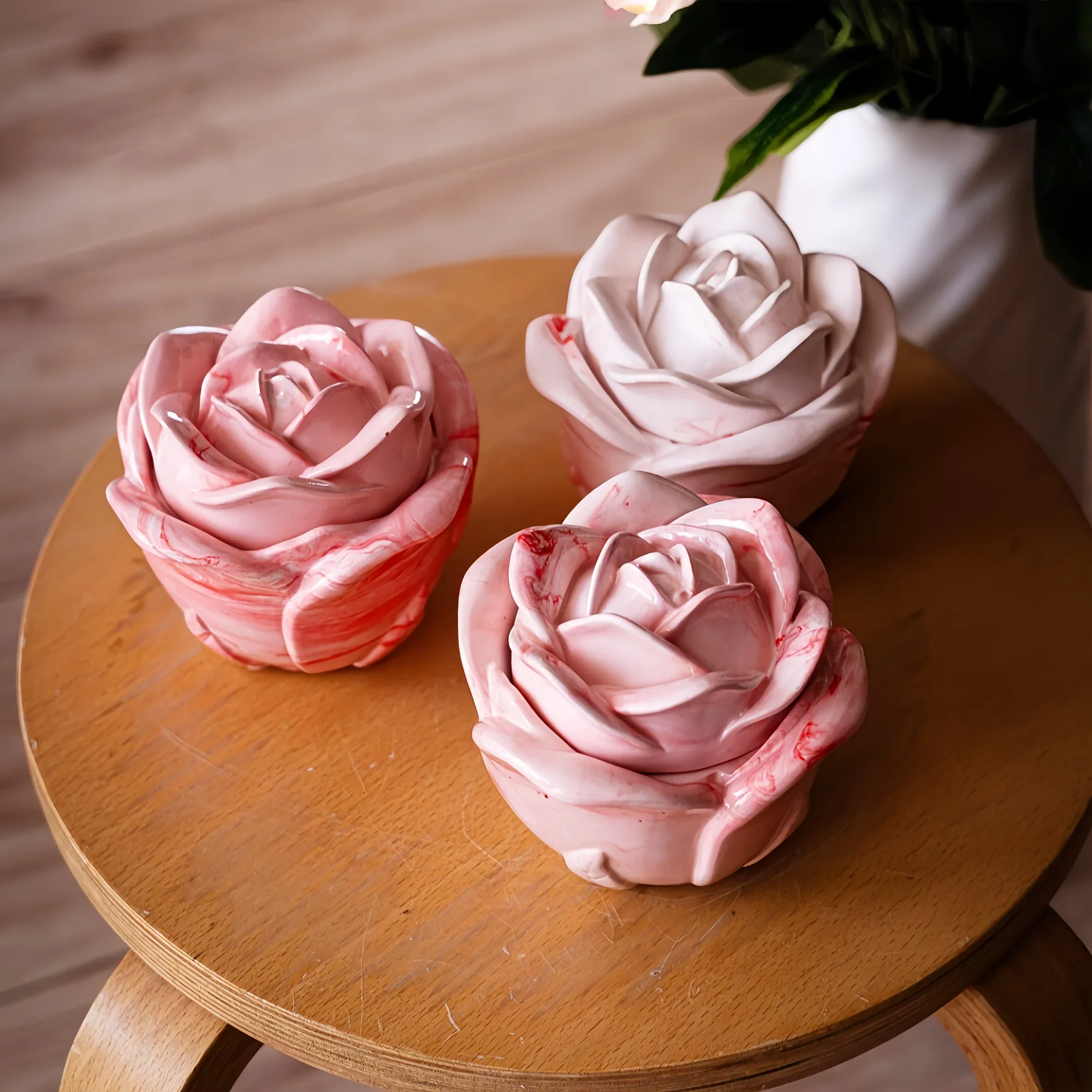 Candle Making Design - ชุดแม่พิมพ์ซิลิโคนรูปดอกกุหลาบ 2 ชิ้น พร้อมฝาปิด แม่พิมพ์เชิงเทียนดีไซน์หรู สำหรับงานเรซิ่นอีพ็อกซี่